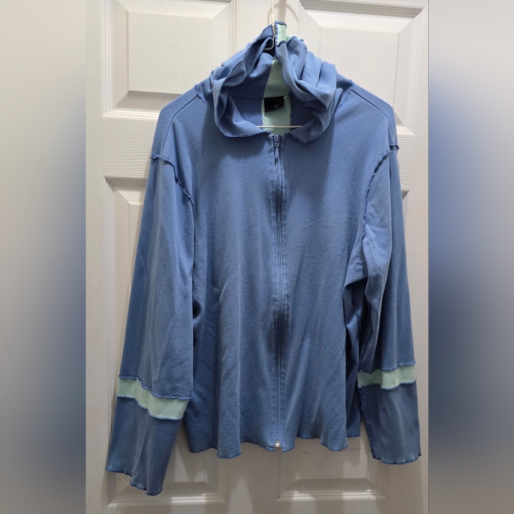 T Co. Light Green/blue Knit Zip Up Jacket 1X